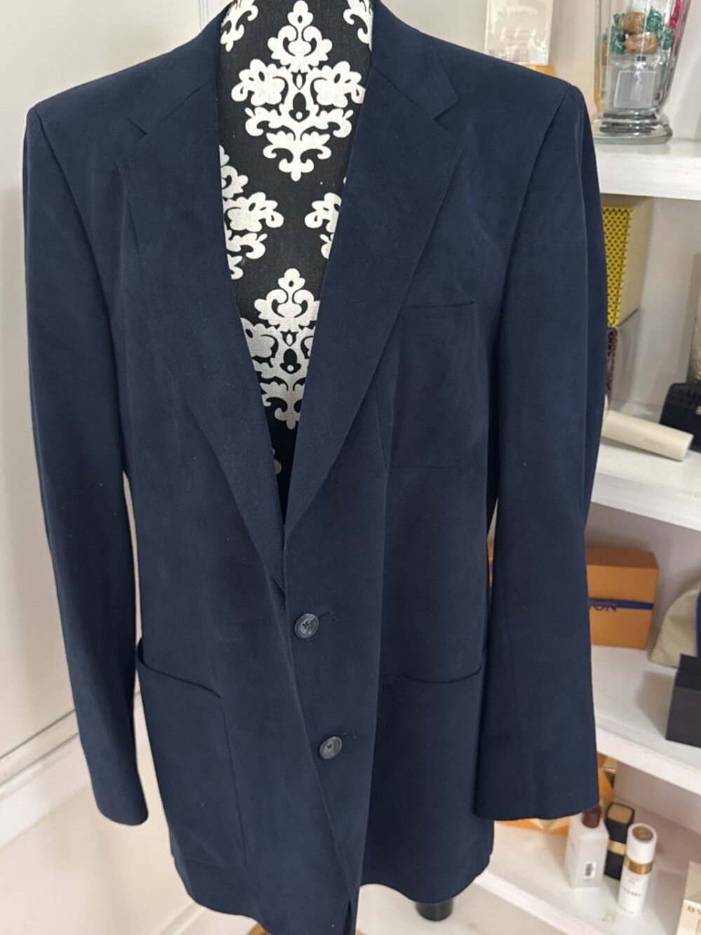 Neiman Marcus Blue 100% Cashmere?  Blazer Size 44 R Feels Like Fine Suede Ultra